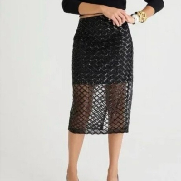 J. Crew Dresses & Skirts - J. Crew Collection Black Lattice Sequin Pencil Skirt NWT